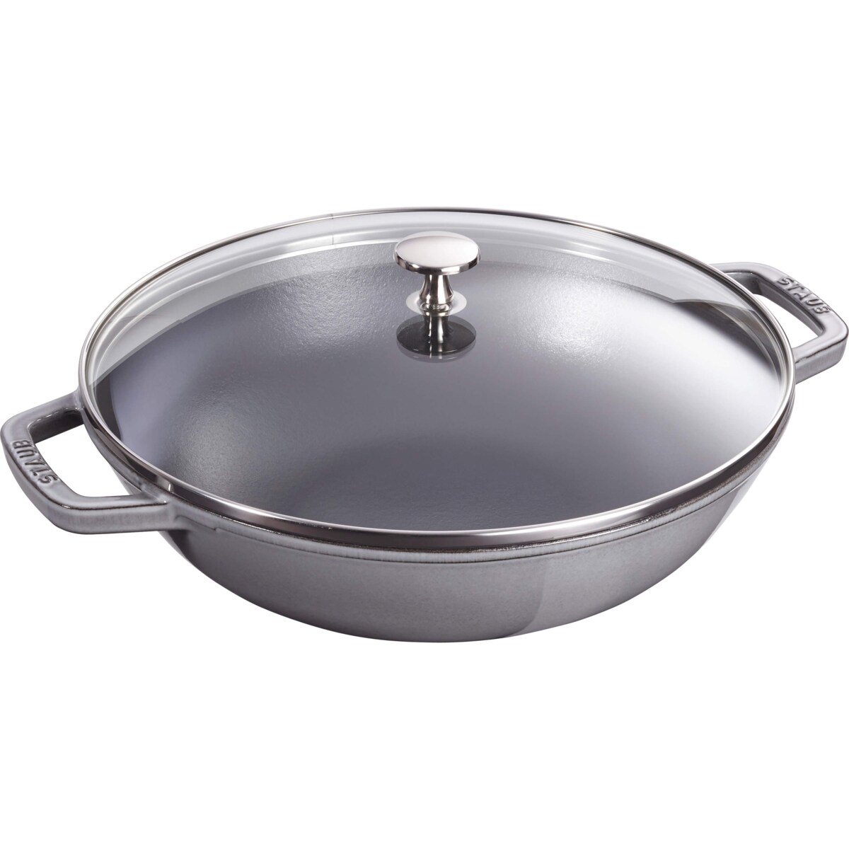 Wok żeliwny z pokrywką Staub - 30 cm, Grafitowy
