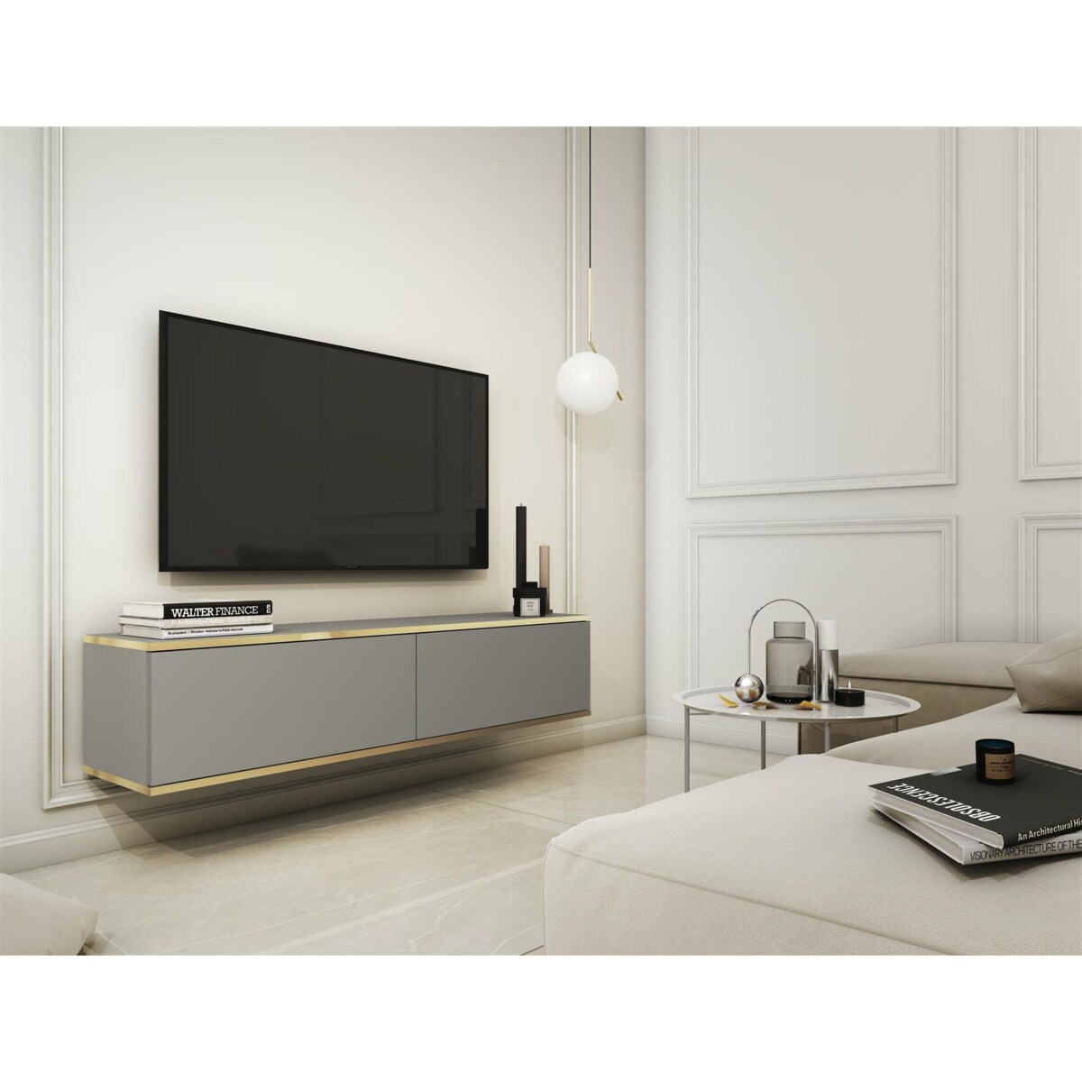 Szafka RTV wisząca Hollar 135cm szara