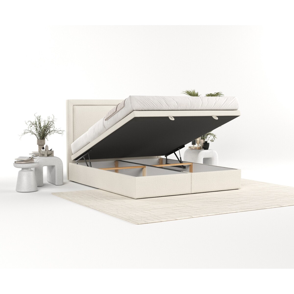 Łóżko tapicerowane SALMA 120x200 z pojemnikiem, Jasny Beż, tkanina Alta 02