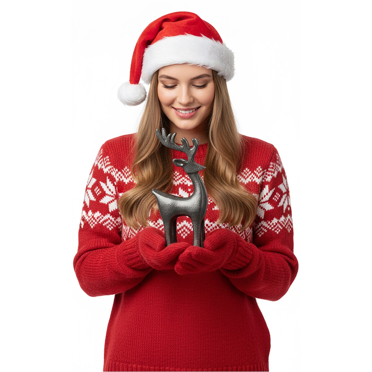 Renifer Figurka Duża Świąteczna Stojąca Dekoracja Ozdoba Szara 22 Cm