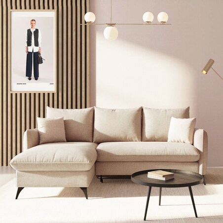 Brim Sofa narożna lewa z funkcją spania i pojemnikiem lewa jasno beżowa