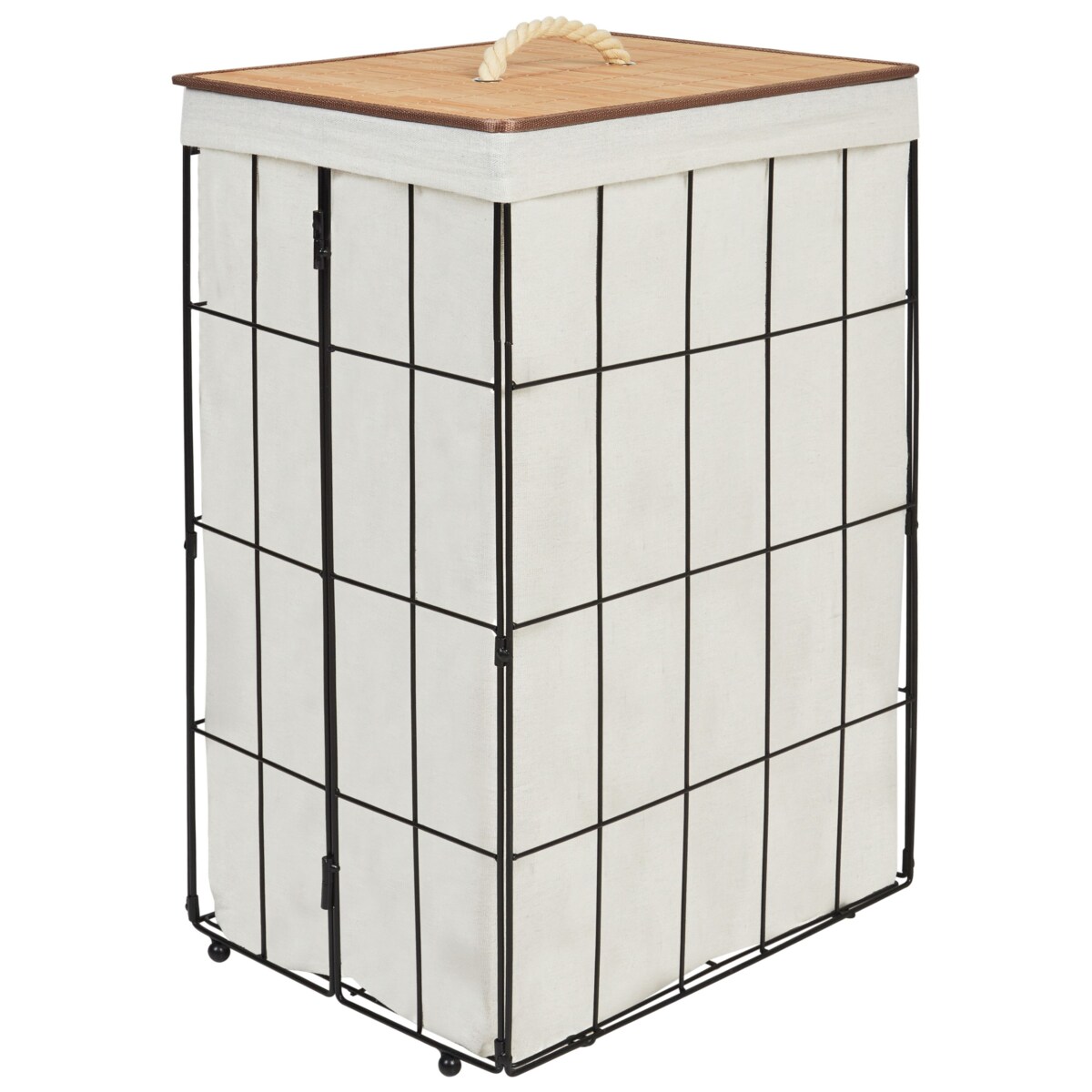 Kosz metalowy z bambusową pokrywą czarny MIRISSA