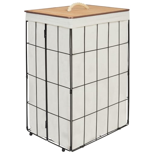 Kosz metalowy z bambusową pokrywą czarny MIRISSA