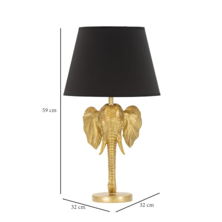 Lampa stołowa Elephant, kolor złoty i czarny, żywica syntetyczna i żelazo, 32 x 32 x 59 cm, 1 x E27, max. 40 W, motyw: słoń / słonie, Mauro Ferretti