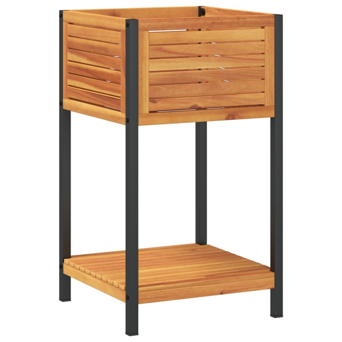 vidaXL Donica ogrodowa z półką, 45x45x80 cm, drewno akacjowe i stal