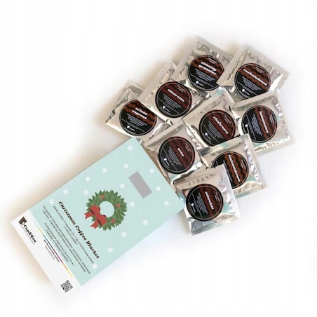 ŚWIĄTECZNY ZESTAW PREZENTOWY BOX 10 KAW SMAKOWYCH MIELONYCH W SASZETKACH - PREZENT UPOMINEK POD CHOINKĘ NA ŚWIĘTA GWIAZDKĘ MIKOŁAJA BOŻE NARODZENIE DLA KOBIETY FACETA MĘŻCZYZNY