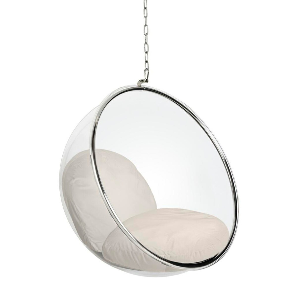 Fotel wiszący BUBBLE poduszka beżowa - korpus akryl, poduszka velvet