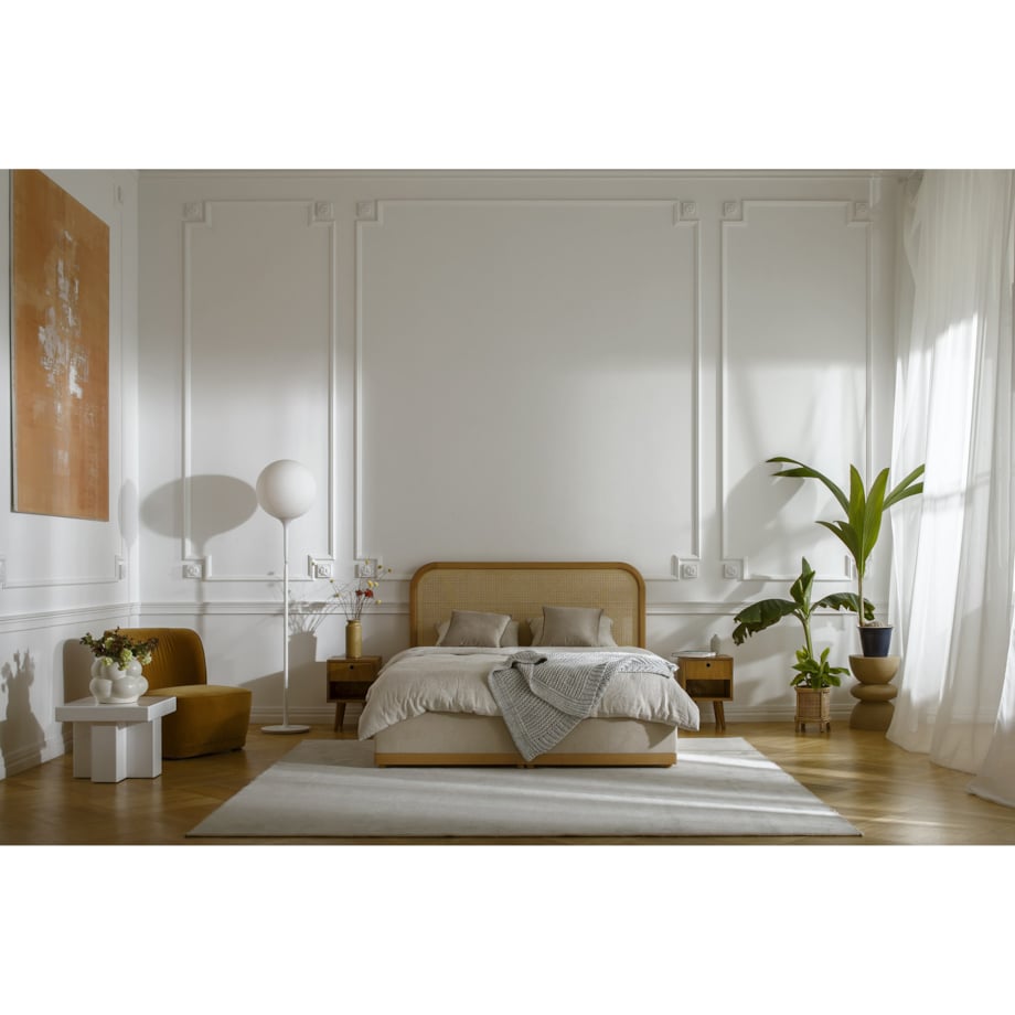 Łóżko Japandi (180X200) z pojemnikiem na pościel w tkaninie Tierra 02