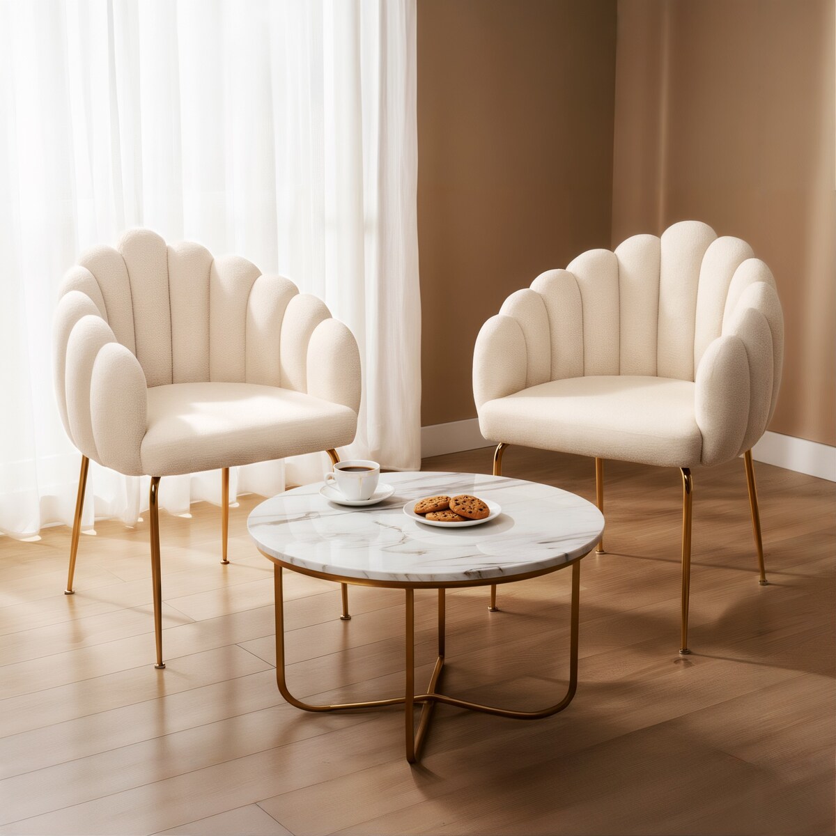 Krzesło tapicerowane FOGIA baranek BOUCLE białe