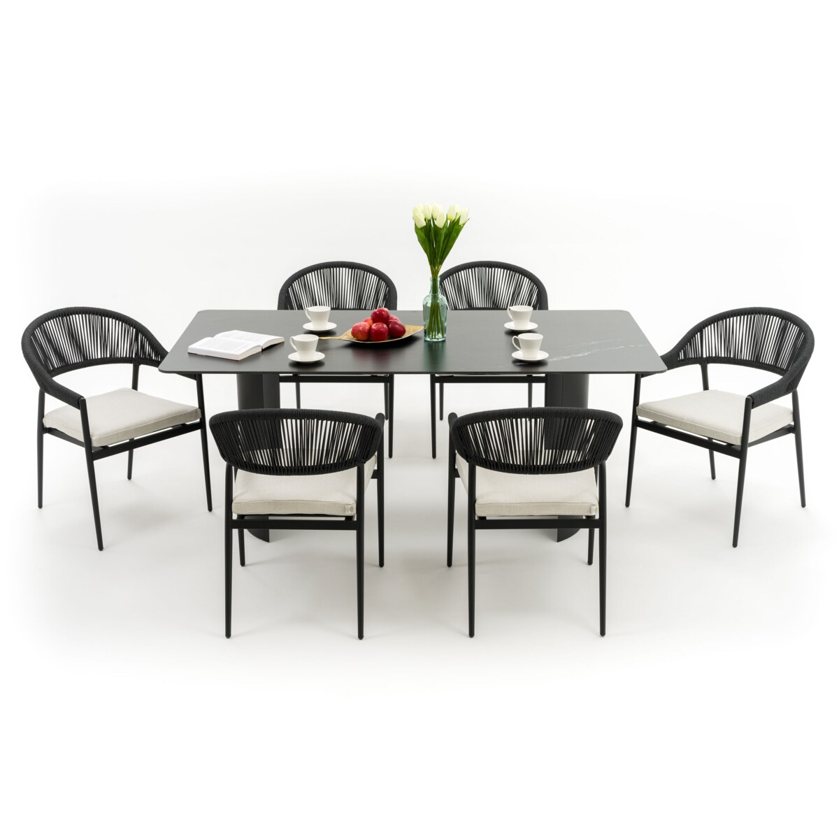 Zestaw mebli ogrodowych aluminiowe nowoczesne BELIZE LUX czarno beżowe