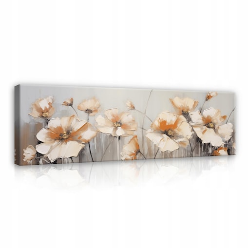 OBRAZ KWIATY BEŻOWY NOWOCZESNY DO SYPIALNI SALONU NA PŁÓTNIE ŚCIANĘ 145x45