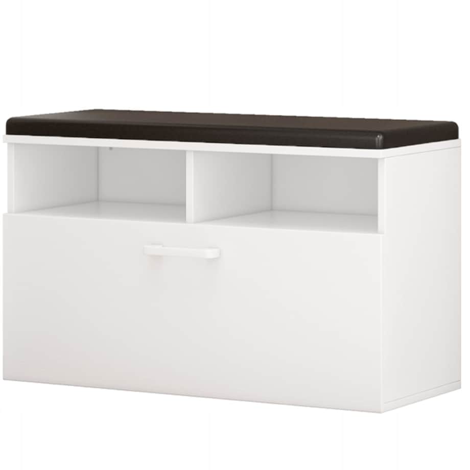 Szafka na buty z siedziskiem I schowkiem przedpokój 6 półek otwierana biała