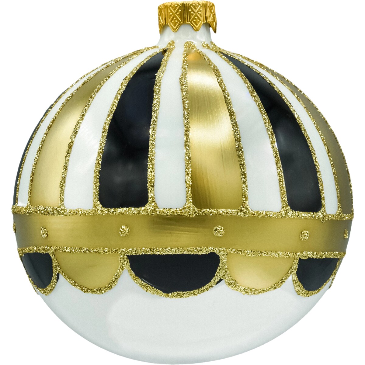 Bombka choinkowa: Okrągła biała: czarno-złoty 2 sztuki