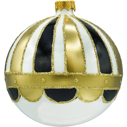 Bombka choinkowa: Okrągła biała: czarno-złoty 2 sztuki