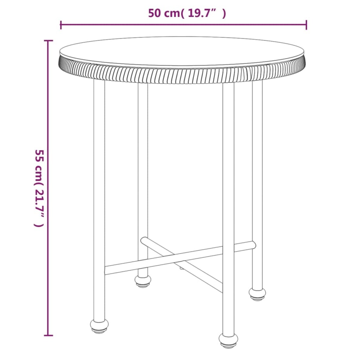 vidaXL Stół jadalniany, Ø50 cm, szkło hartowane i stal