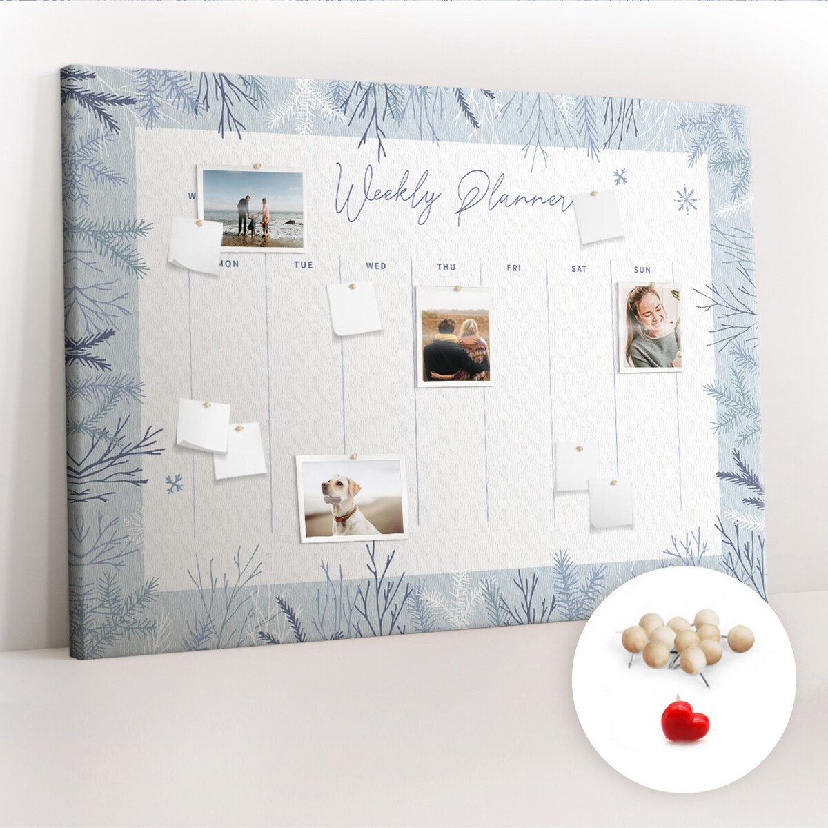 Tablica korkowa Planer tygodniowy 140x100cm - drewniane pinezki