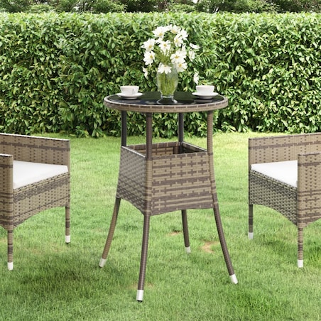 vidaXL Stolik ogrodowy, Ø60x75 cm, szkło hartowane i rattan PE, szary