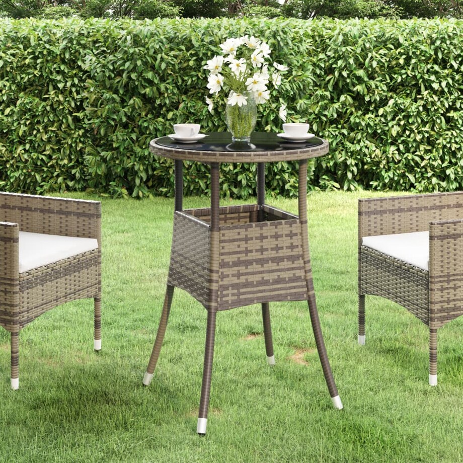 vidaXL Stolik ogrodowy, Ø60x75 cm, szkło hartowane i rattan PE, szary