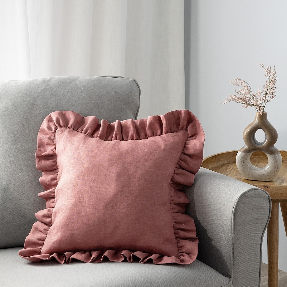 Poszewka Paula z falbaną 45x45 zgaszony róż