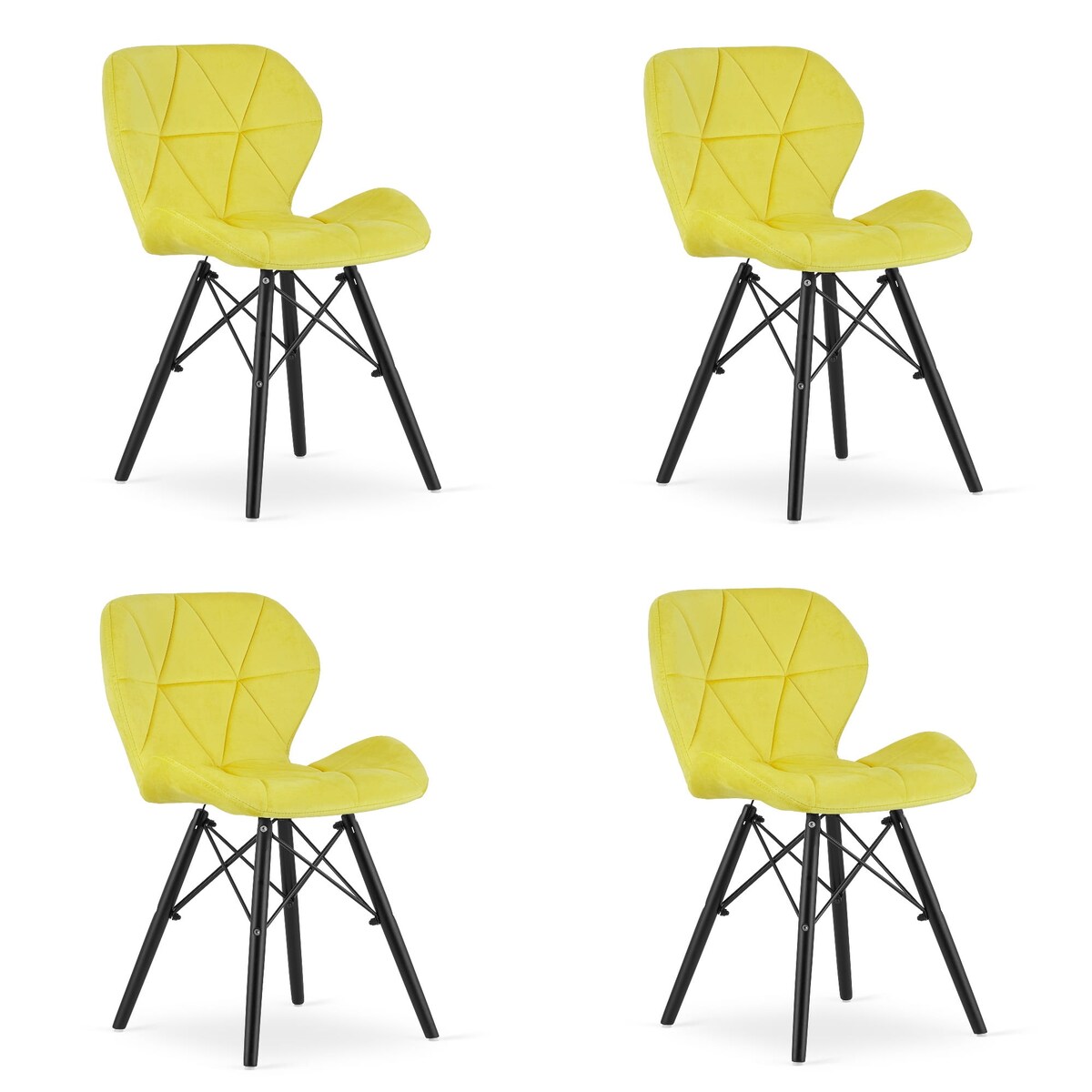 Krzesło Do Jadalni Kuchni Salonu Lago Aksamit - Żółte / Nogi Czarne X 4