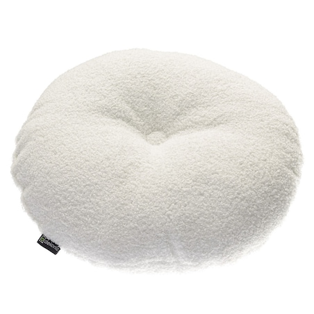 Poduszka okrągła z guzikiem, biała bukla, ⌀37 cm, Boucle Teddy