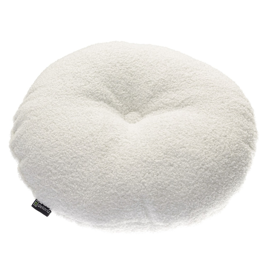 Poduszka okrągła z guzikiem, biała bukla, ⌀37 cm, Boucle Teddy