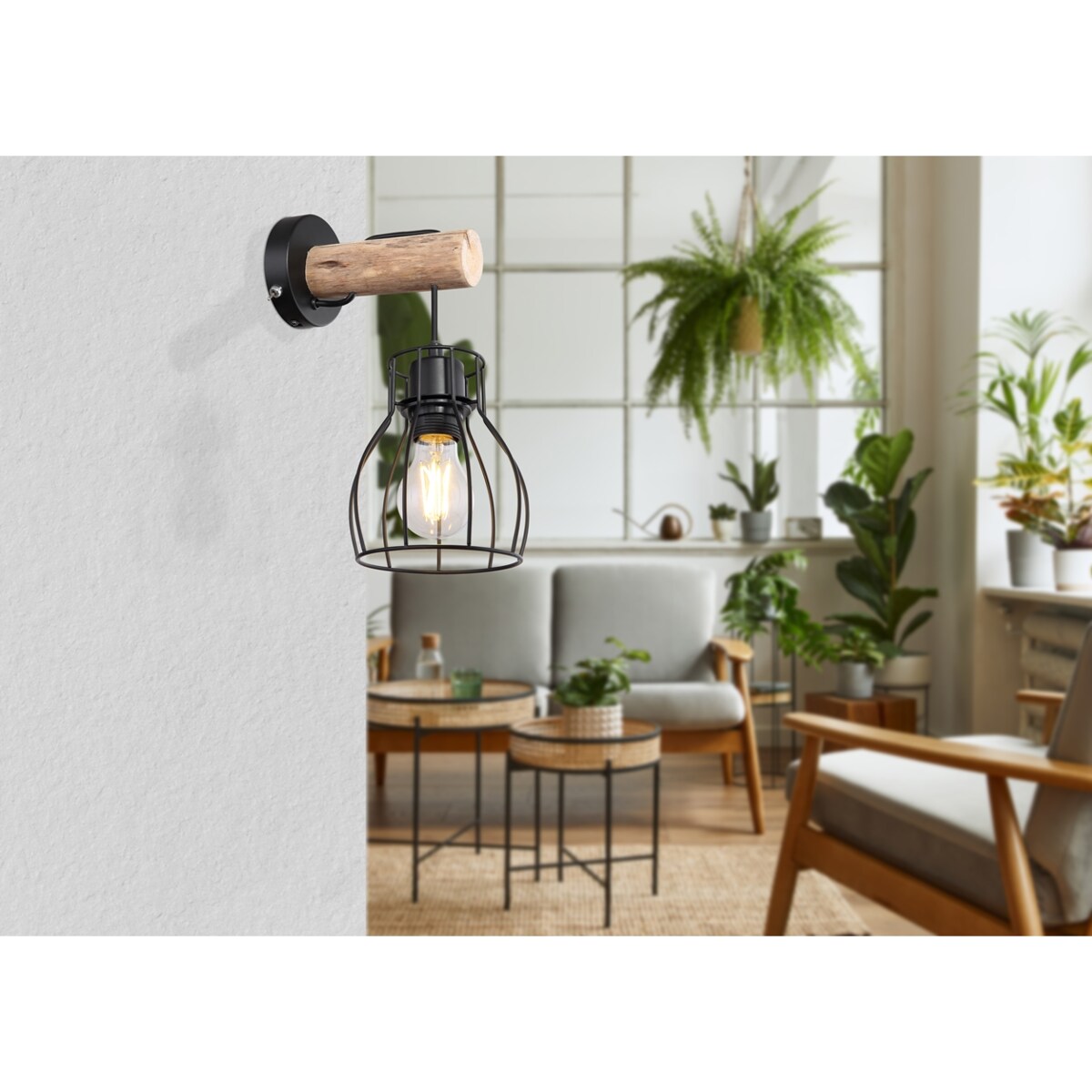 Lampa ścienna Mina 15326NW do przedpokoju czarna drewno