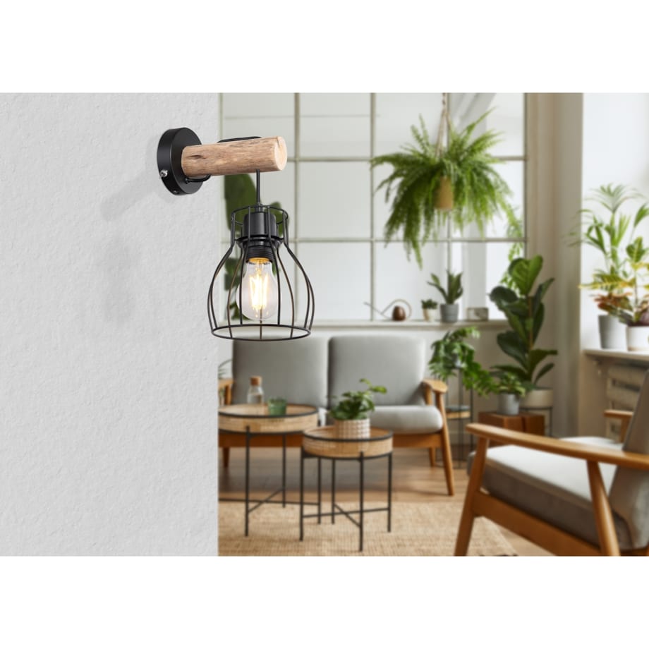 Lampa ścienna Mina 15326NW do przedpokoju czarna drewno
