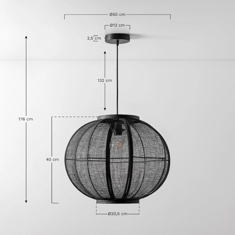 Lampa wisząca z lnu Ziyec, kremowa, Ø50 cm