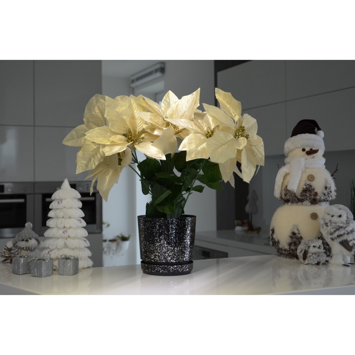 14 cm wzór CZARNY MARMUR Doniczka z podstawką piękne lustrzane drobinki srebrne elementy elegancka