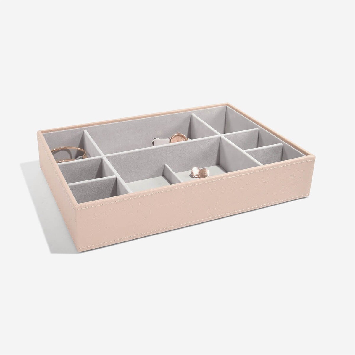 Szkatułka na biżuterię Stackers 11 komorowa supersize jasnoróżowo-szara velvet