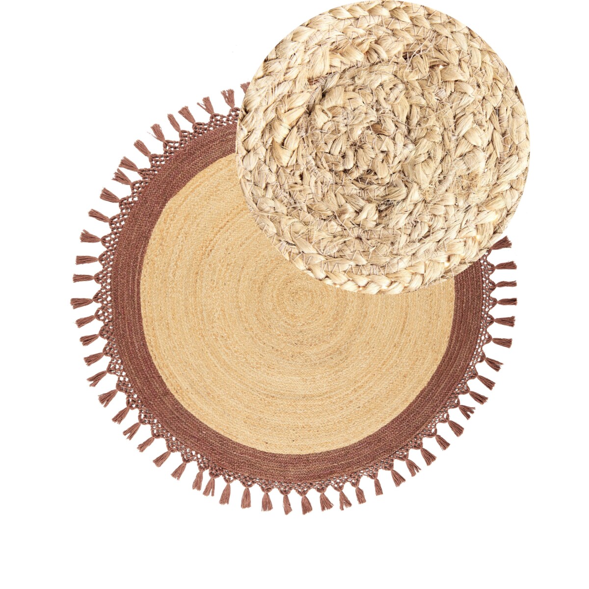 Dywan okrągły z juty 140 cm beżowy z brązowym MARTS