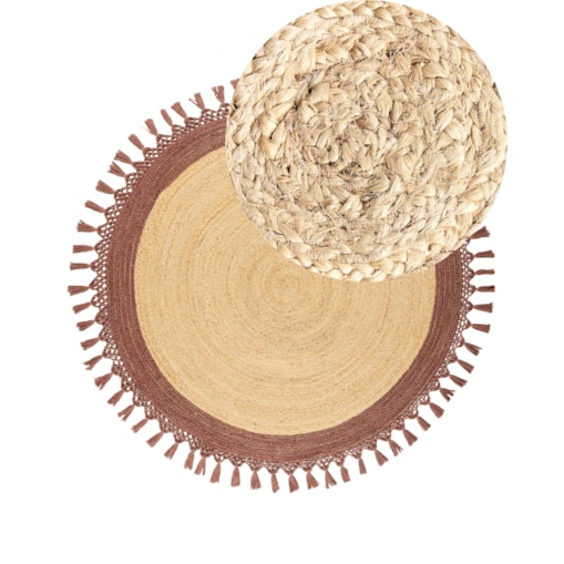 Dywan okrągły z juty 140 cm beżowy z brązowym MARTS