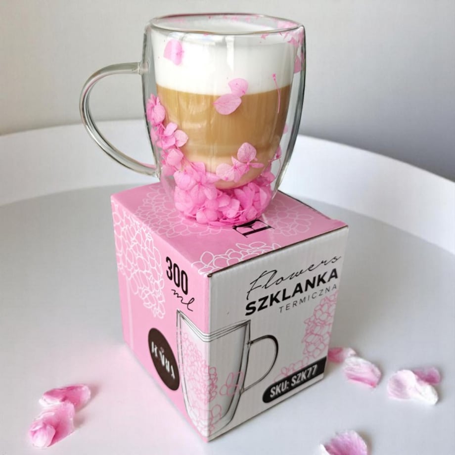 Szklanka termiczna z hortensją w środku róż 300 ml 1szt SZK77