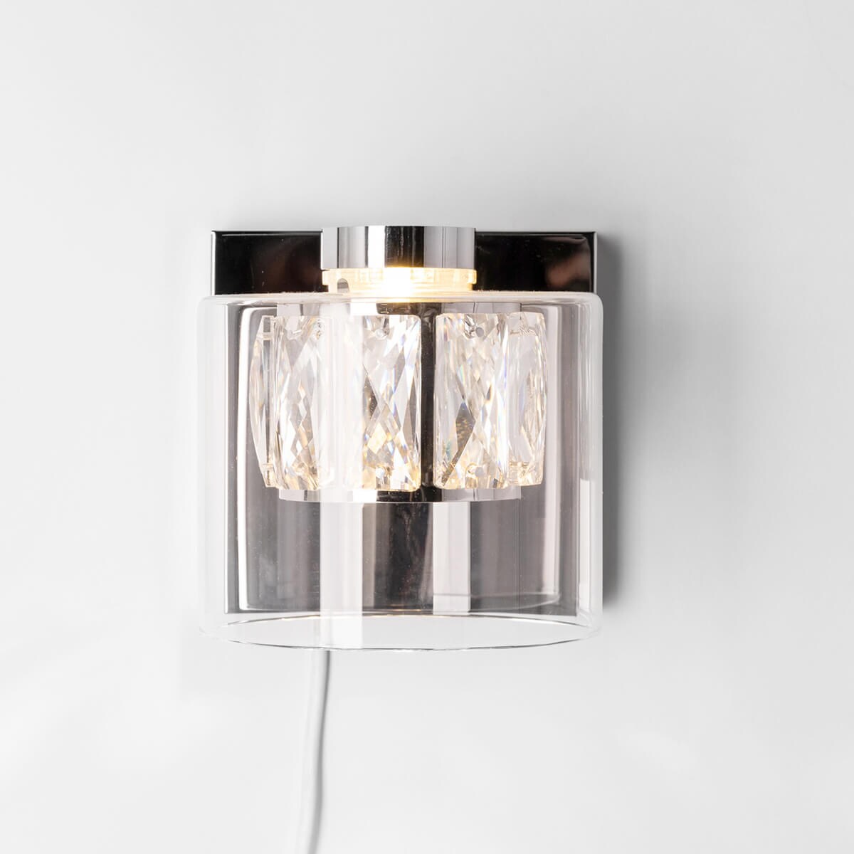 Kinkiet LAMPA glamour GEM W0389-01A-B5AC Zumaline szklana OPRAWA z kryształkami LED 5W 3000K okrągła chrom przezroczysta