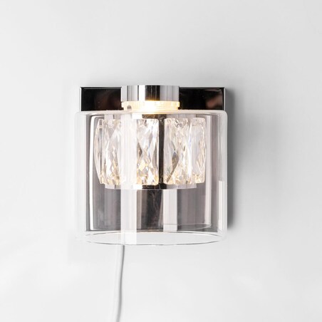 Kinkiet LAMPA glamour GEM W0389-01A-B5AC Zumaline szklana OPRAWA z kryształkami LED 5W 3000K okrągła chrom przezroczysta