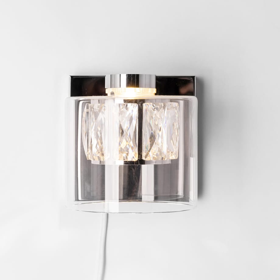 Kinkiet LAMPA glamour GEM W0389-01A-B5AC Zumaline szklana OPRAWA z kryształkami LED 5W 3000K okrągła chrom przezroczysta