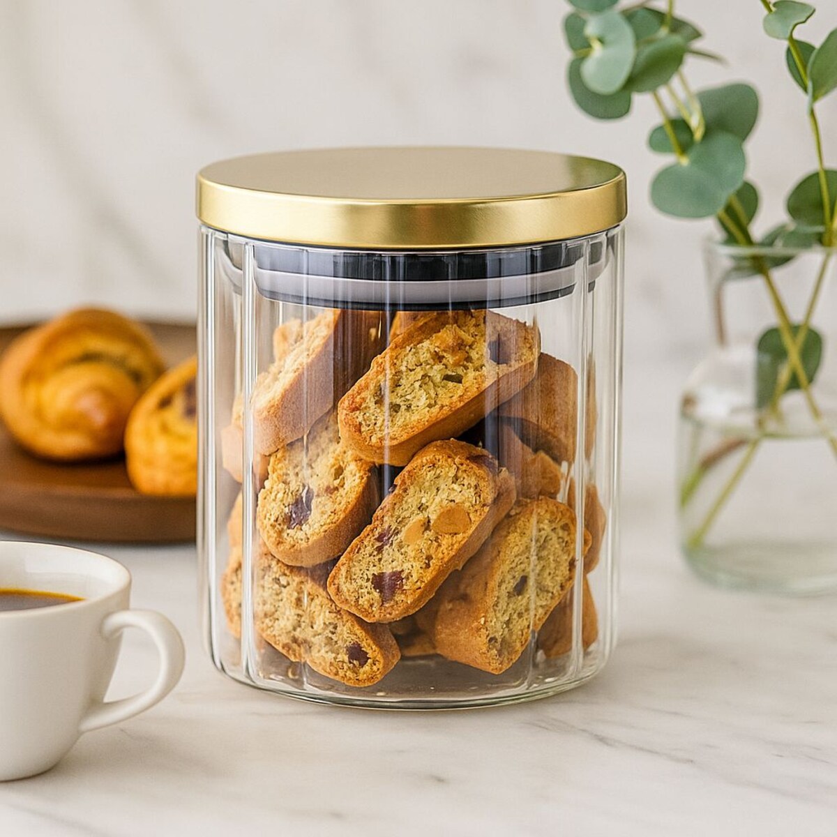 Szklany słoik ze złotą pokrywką