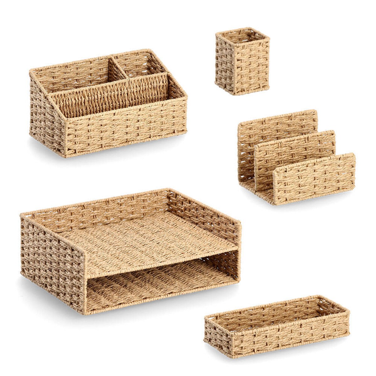 Organizer na biurko z papierowej plecionki, 24 x 11 x 4,5 cm