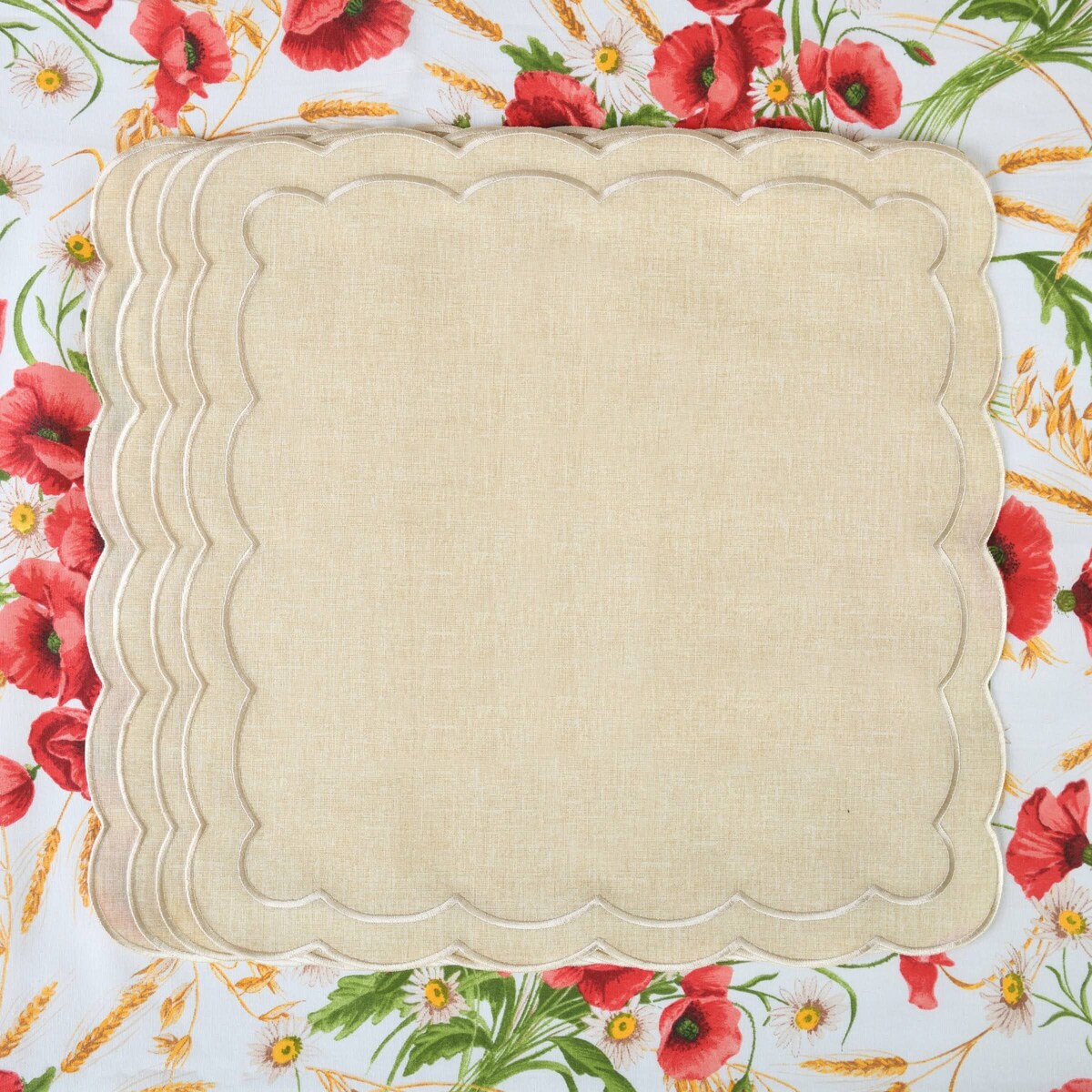 Haftowane serwetki Beige Petali - 6 sztuk