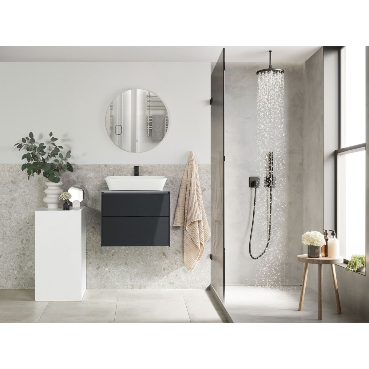 Zestaw mebli łazienkowych z umywalką szary MANZON