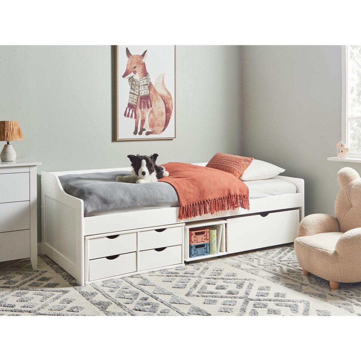 Łóżko dzienne z szufladami Drewno sosnowe ROYVILLE 90 x 200 cm Biały