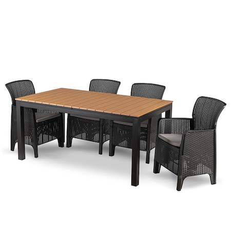 Zestaw Mebli Ogrodowych Stół 4 Krzesła Taras Ogród Technorattan Czarny Dąb