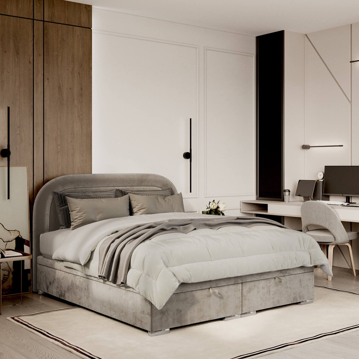 Łóżko tapicerowane HARMONY 120x200 z pojemnikiem, Beż, tkanina Lotta 30