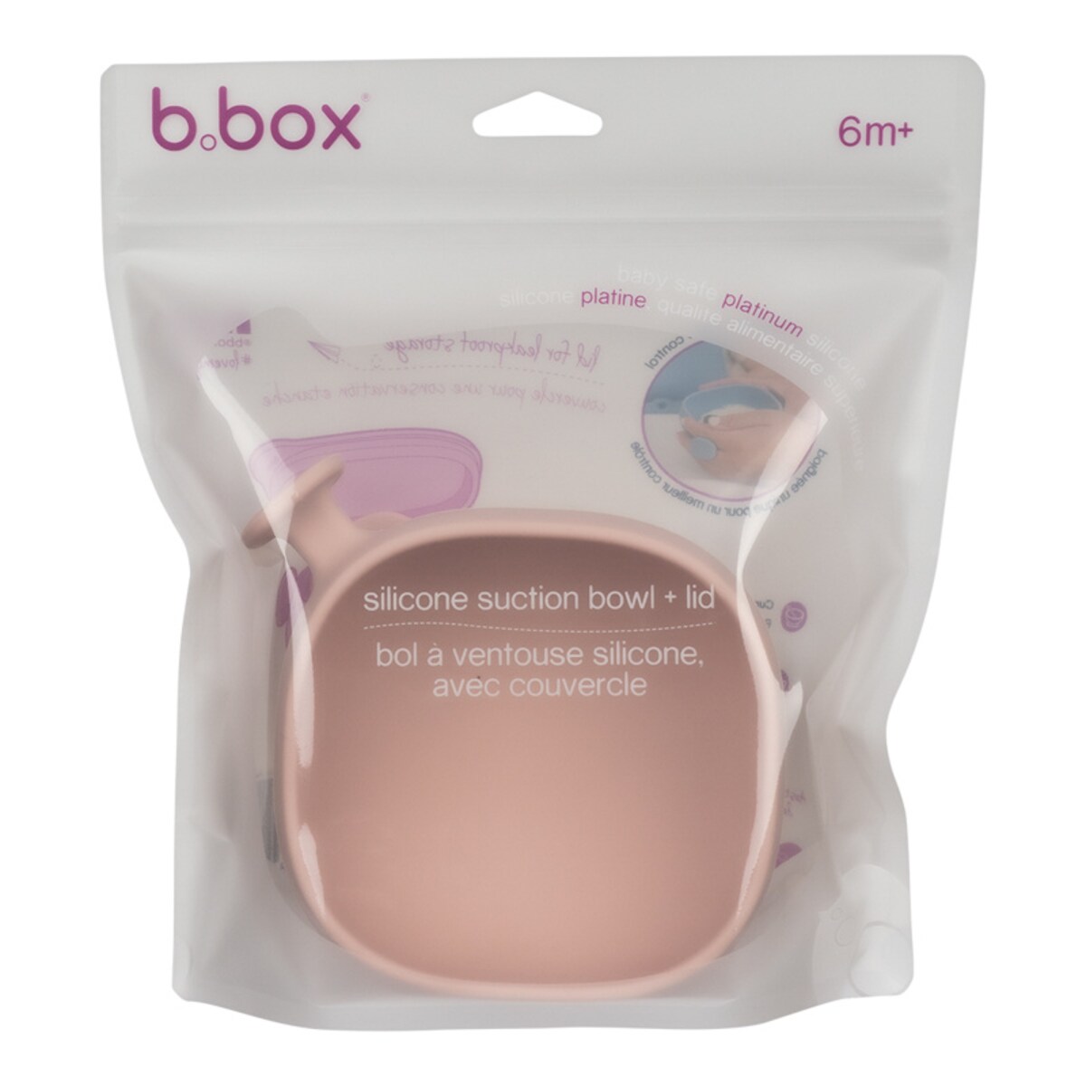 Miseczka z przyssawką i pokrywką silikonowa dla dzieci 6m+ różowa b.box