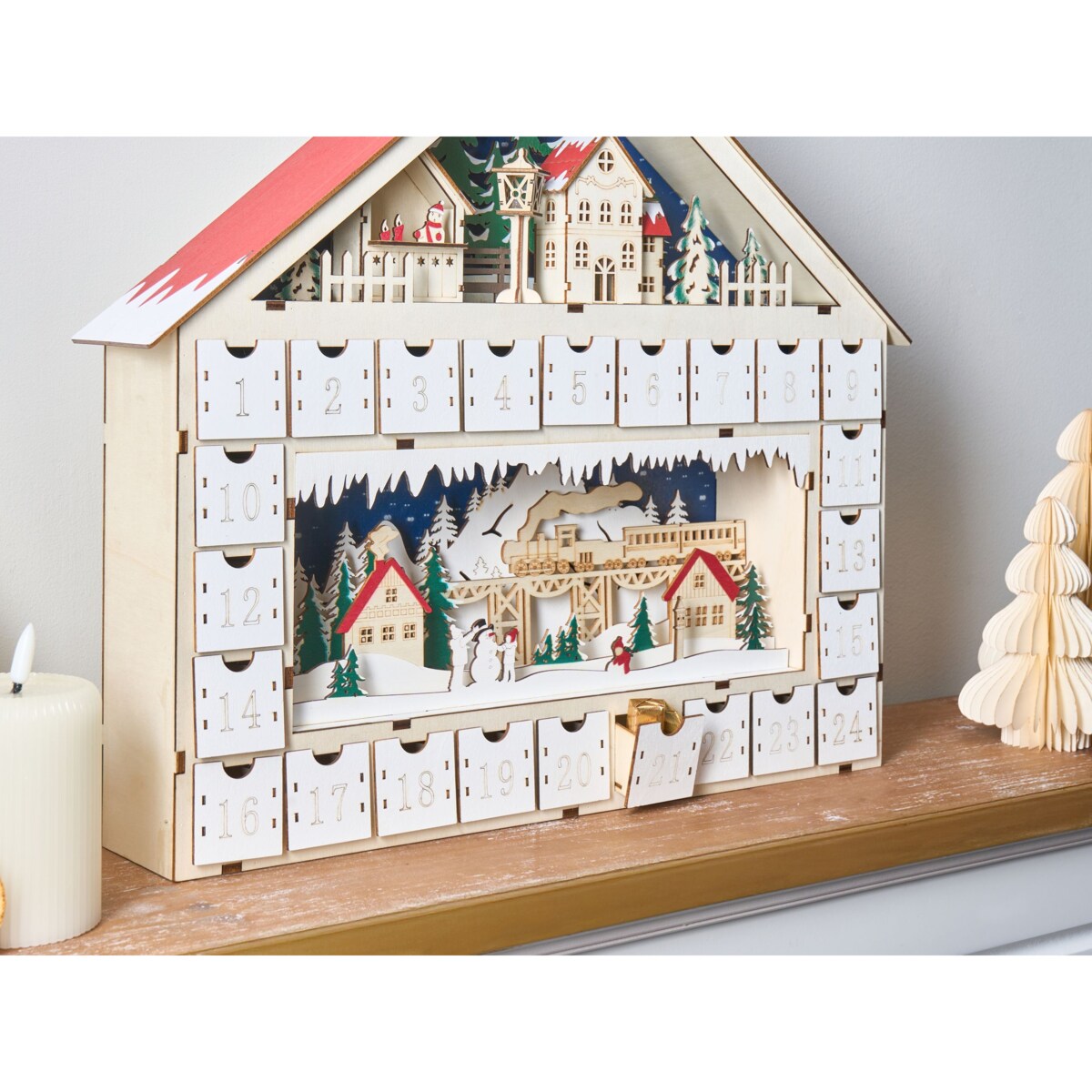 Dekoracja świąteczna LED NISSER Kalendarz adwentowy 44 cm Jasnobrązowy