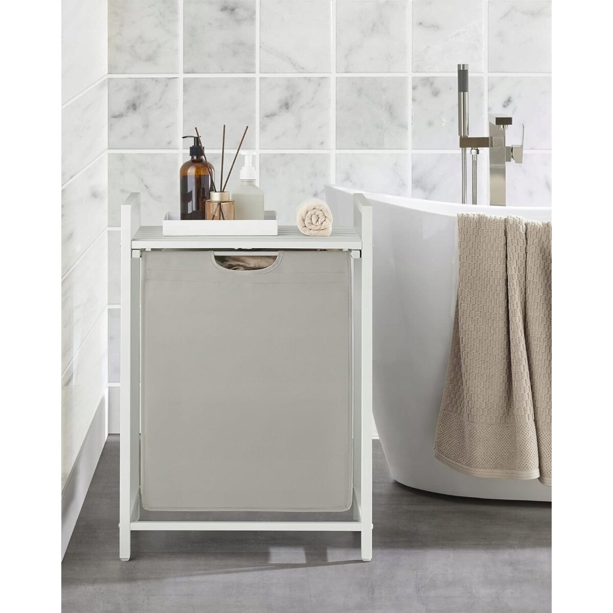 Szafka Łazienkowa Kosz Na Pranie Pojemnik Na Ręczniki Biały