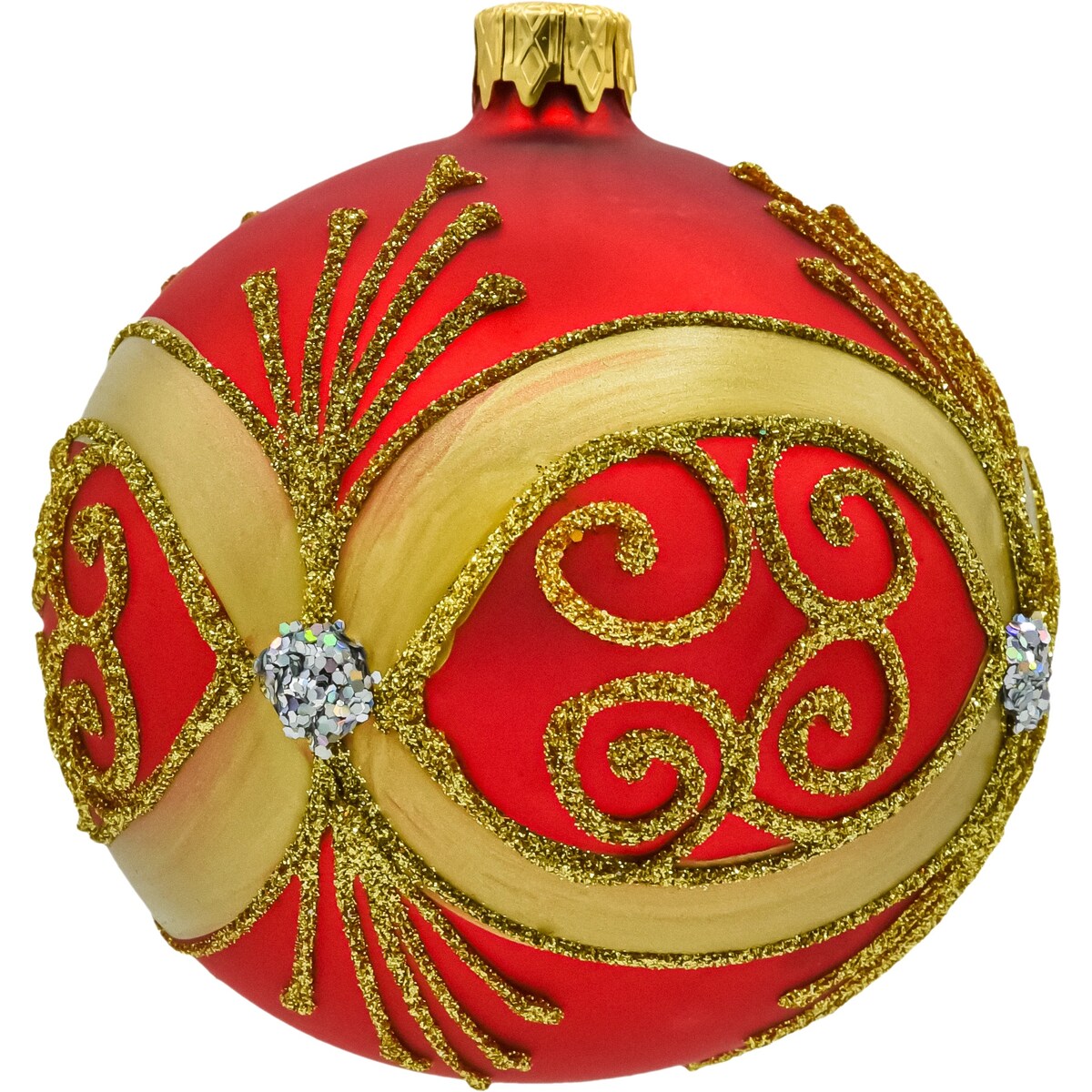 ZESTAW 6 szt.: Bombka czerwona ze złotymi zdobieniami: 6 sztuk