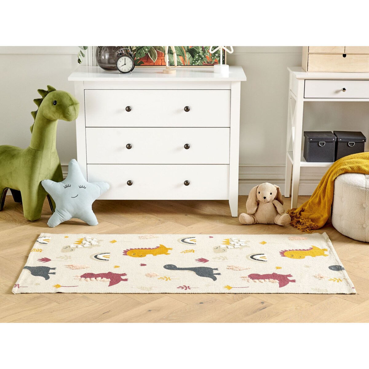 Dywan dziecięcy bawełniany w dinozaury 80 x 150 cm wielokolorowy TIOP