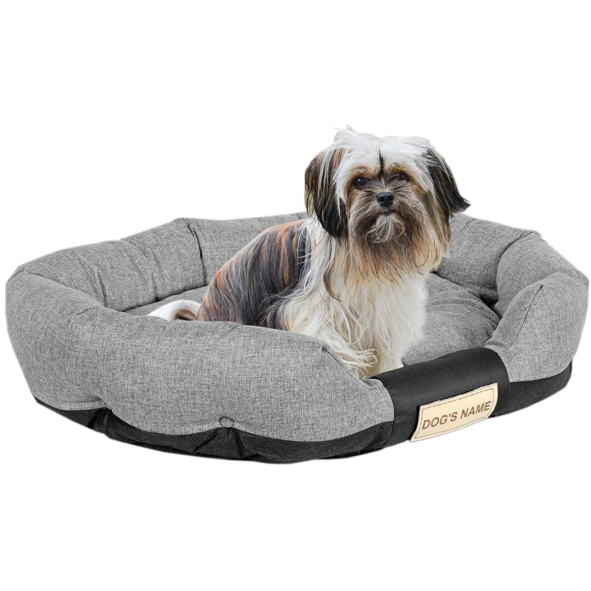Legowisko Dla Psa 130X105 Cm Z Miejscem Na Imię Wodoodporne Owalne Wygodne Szare